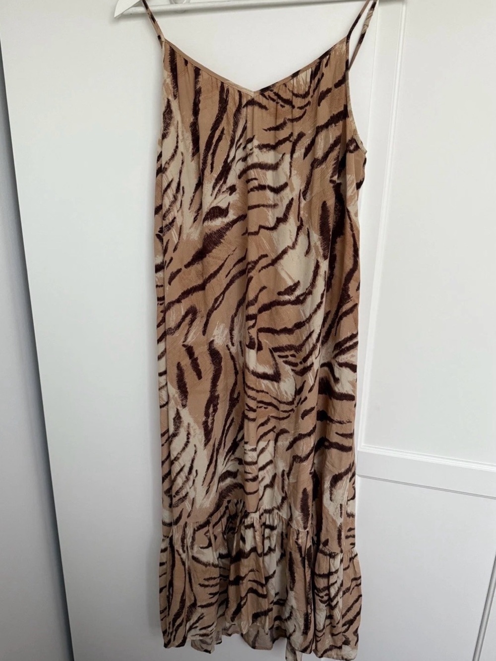 Rails Jennica Bengal Tiger Animal Tiered Ruffle Slip Dress Brown Midi Small Y2K